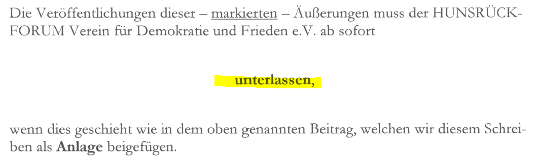 Münchner Anwälte fordern vom Hunsrück-Forum nach 25 Jahren im Auftrag von Werner Mauss Veröffentlichungen zu unterlassen: "Dass Mauss mit Baugenehmigungen auf keinerlei Probleme be